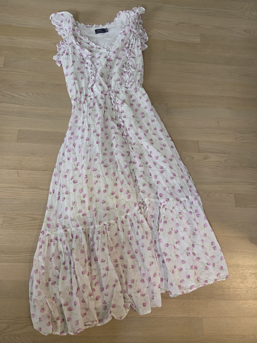 Ralph Lauren Polo White Maxi Dress with Pink Floral Print